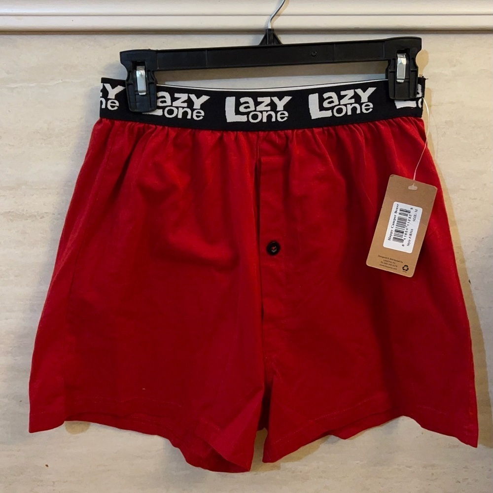 NWT- Lazy One Happy Camper Vibrant Red Boxer Shorts Unisex